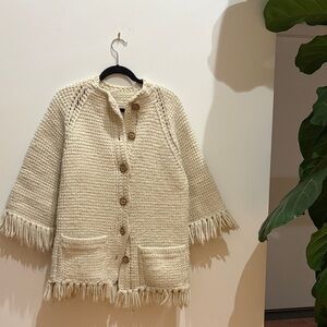 Cream Knit Cardigan with Fringe
